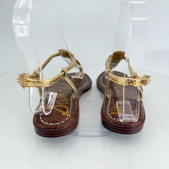 Sam Edelman Girls Gigi Thong Sandal Size 1 Gold Faux Leather Flat - Picture 7 of 12